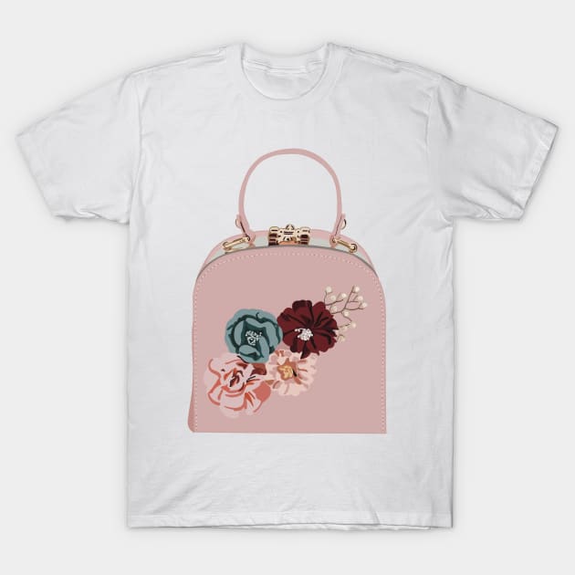 Pink clutch bag with fabric flower embroidery T-Shirt by Tana B 